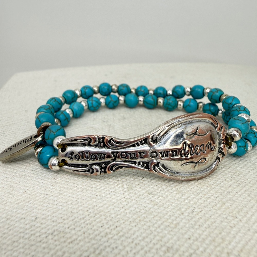 Plunder Design Beaded Spoon Bracelet Follow Your Own Dream Silver Tone